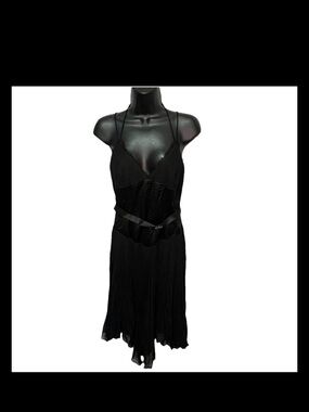 NWT Laundry Shelli Segal Embellished Belted Pleated Black Silk Dress Halter Sz 6
